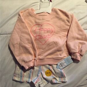 Cat & Jack Peach 'Happy Heart' Top and Striped Shorts Set